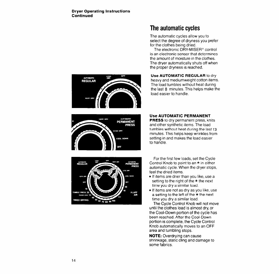 The automatic cycles | Whirlpool LT7OOOXT User Manual | Page 14 / 20