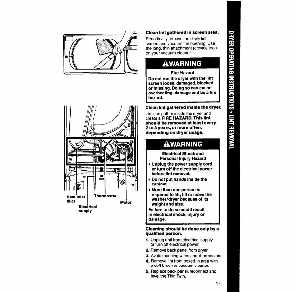 Warning | Whirlpool LT7OOOXT User Manual | Page 17 / 20