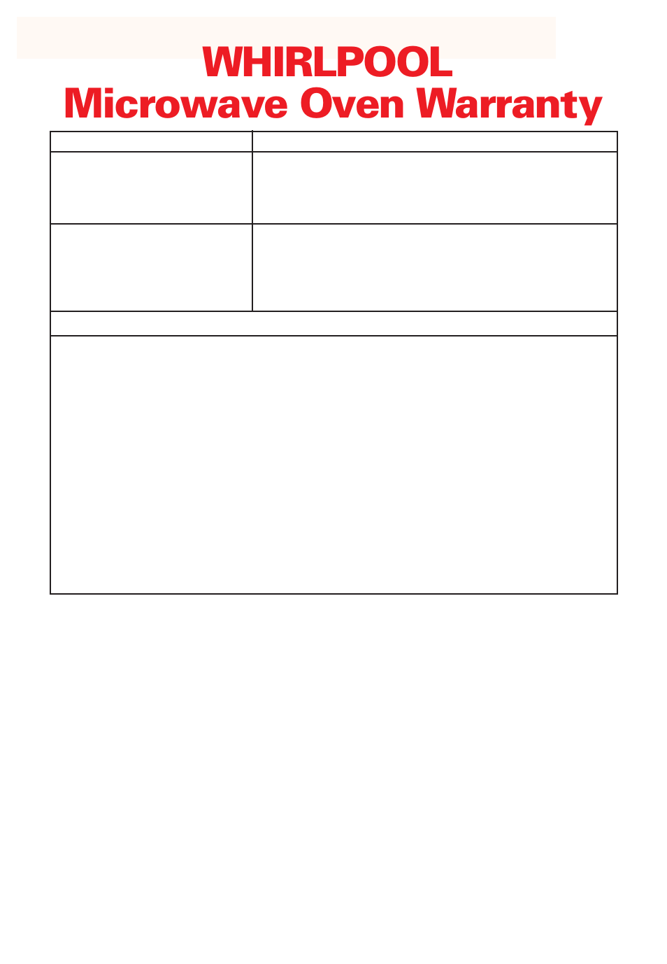 Warranty, Whirlpool, Microwave oven warranty | Whirlpool YMT8066SE User Manual | Page 48 / 48