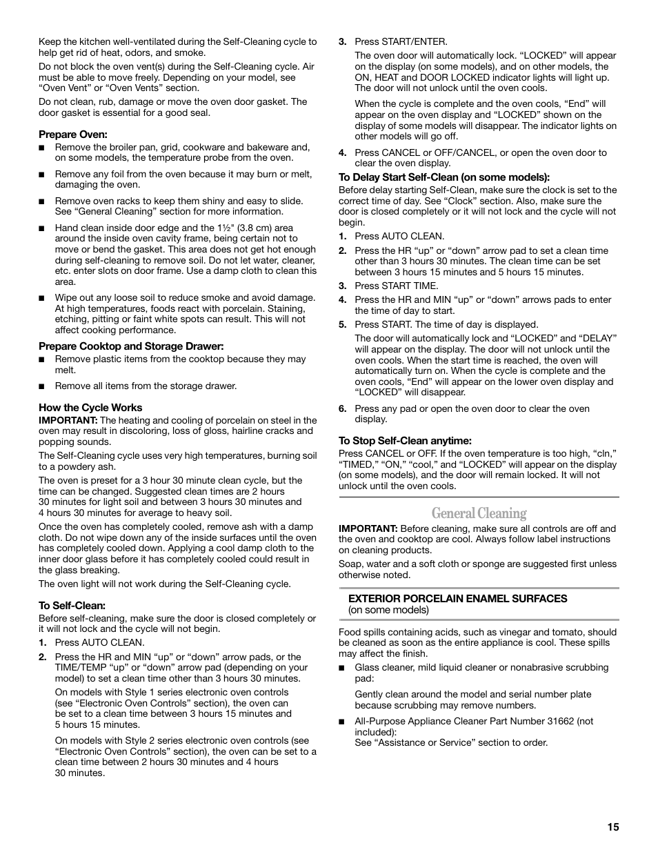 General cleaning | Whirlpool 9762363A User Manual | Page 15 / 20