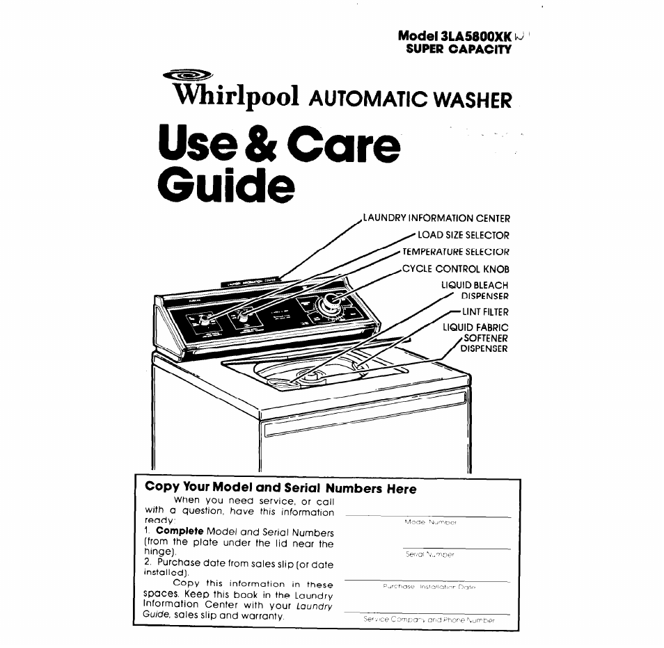 Whirlpool 3LA5800XK User Manual | 12 pages