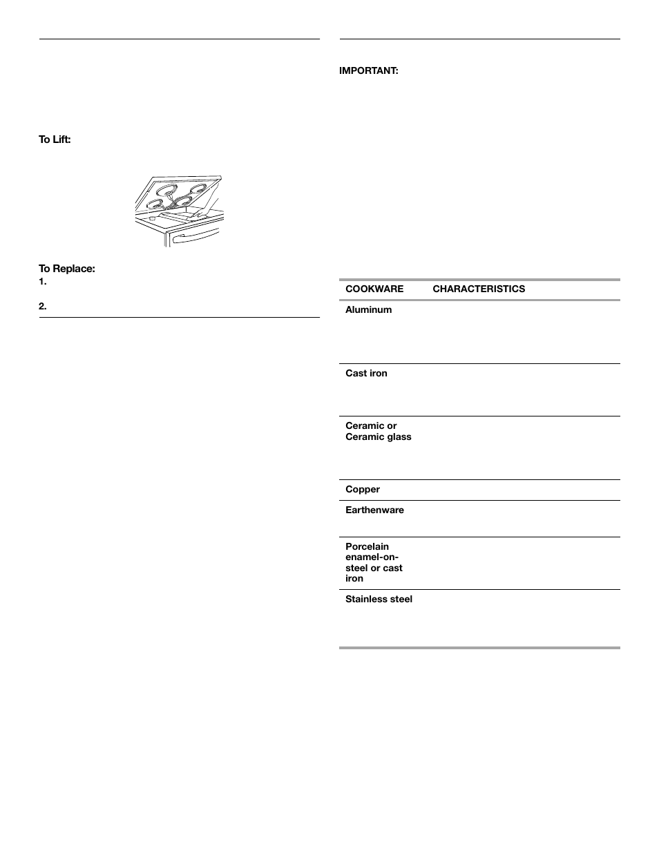 Lift-up cooktop, Home canning, Cookware | On some models) | Whirlpool 9761079 User Manual | Page 10 / 28