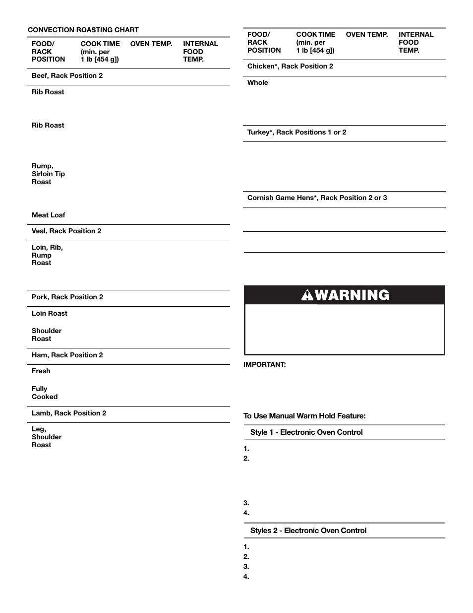 Warning, Warm hold feature | Whirlpool 9761079 User Manual | Page 18 / 28