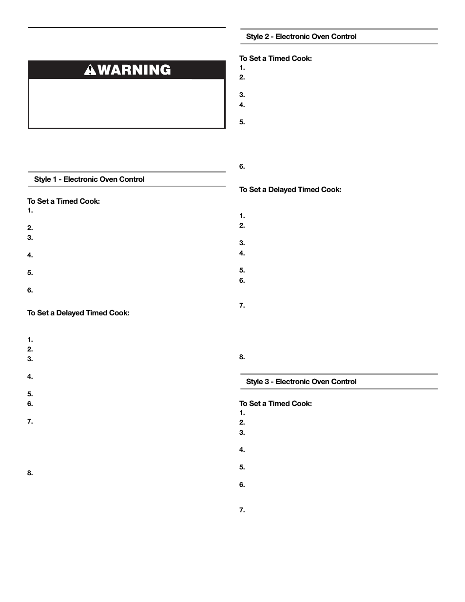 Warning, Timed cooking | Whirlpool 9761079 User Manual | Page 19 / 28