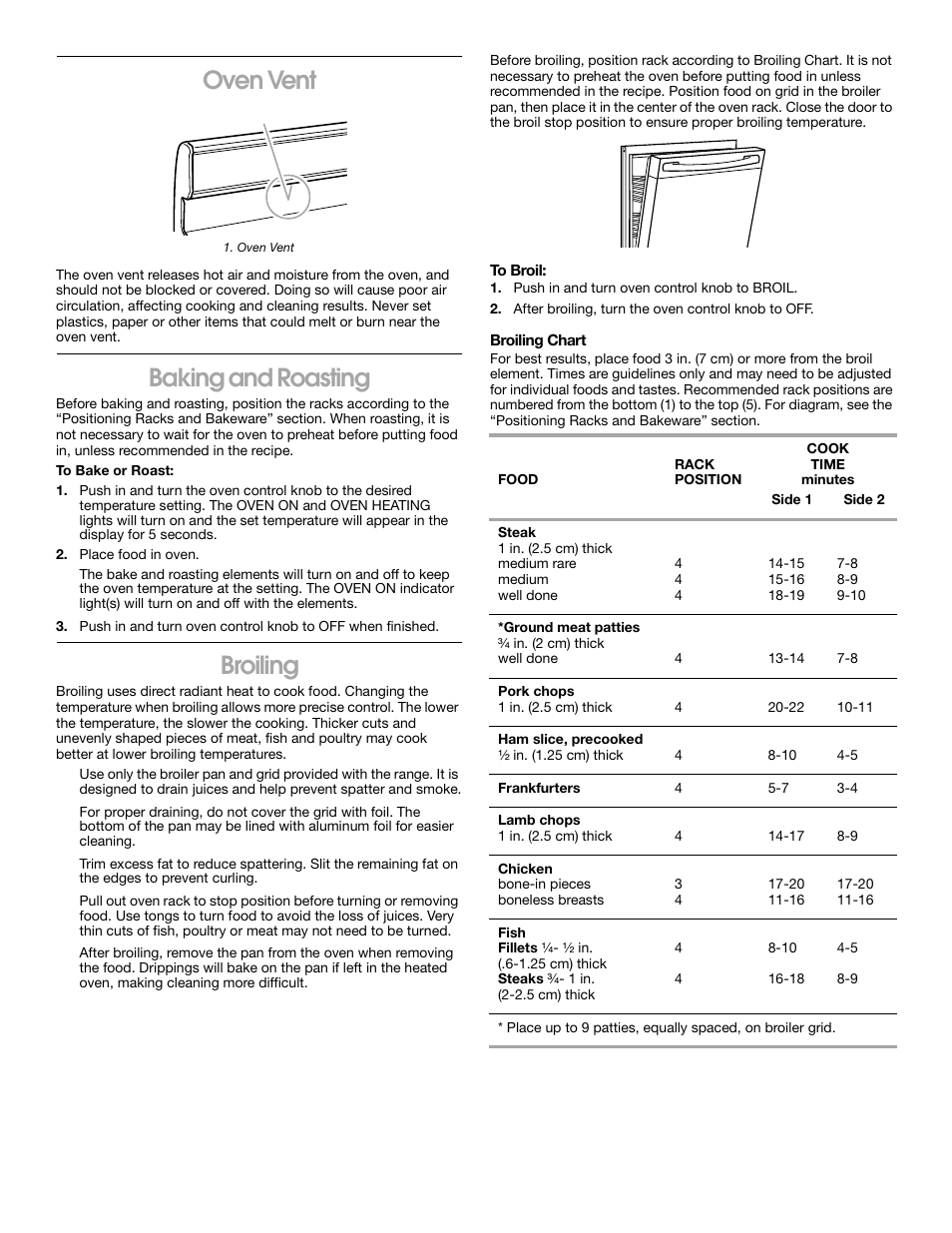 Oven vent, Baking and roasting, Broiling | Whirlpool 8522407 User Manual | Page 10 / 16
