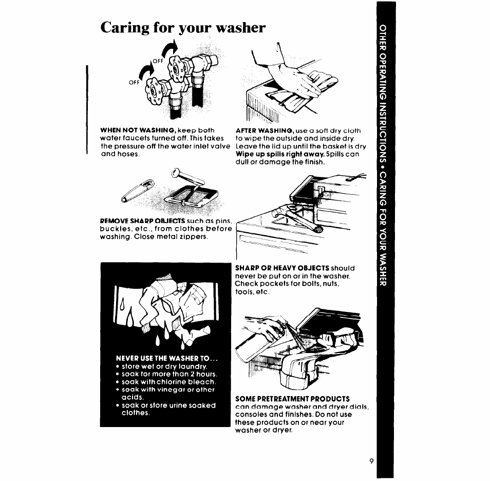 Caring for your washer | Whirlpool LA6OOOXP User Manual | Page 9 / 12