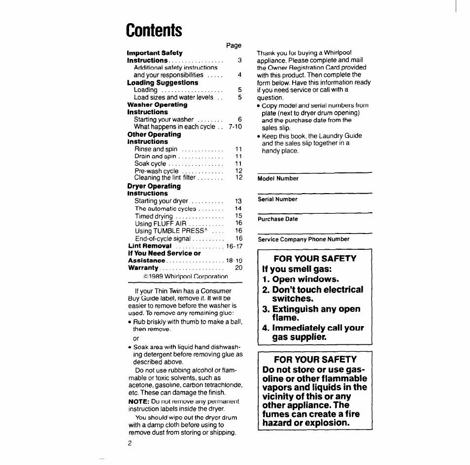 Whirlpool LT51OOXS User Manual | Page 2 / 20