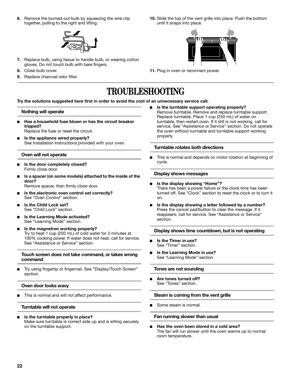 Troubleshooting | Whirlpool GH6178XP User Manual | Page 22 / 24