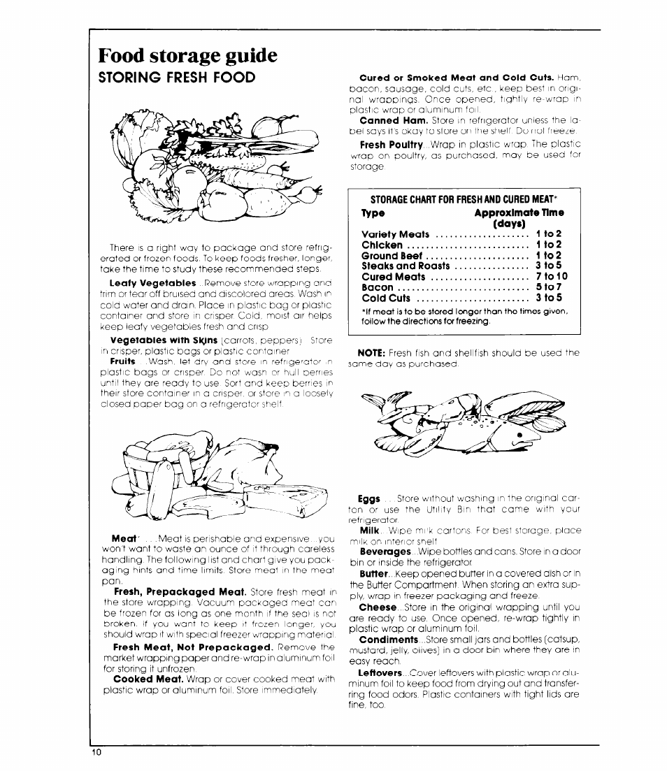 Food storage guide, Storing fresh food | Whirlpool ET22ZM User Manual | Page 10 / 16