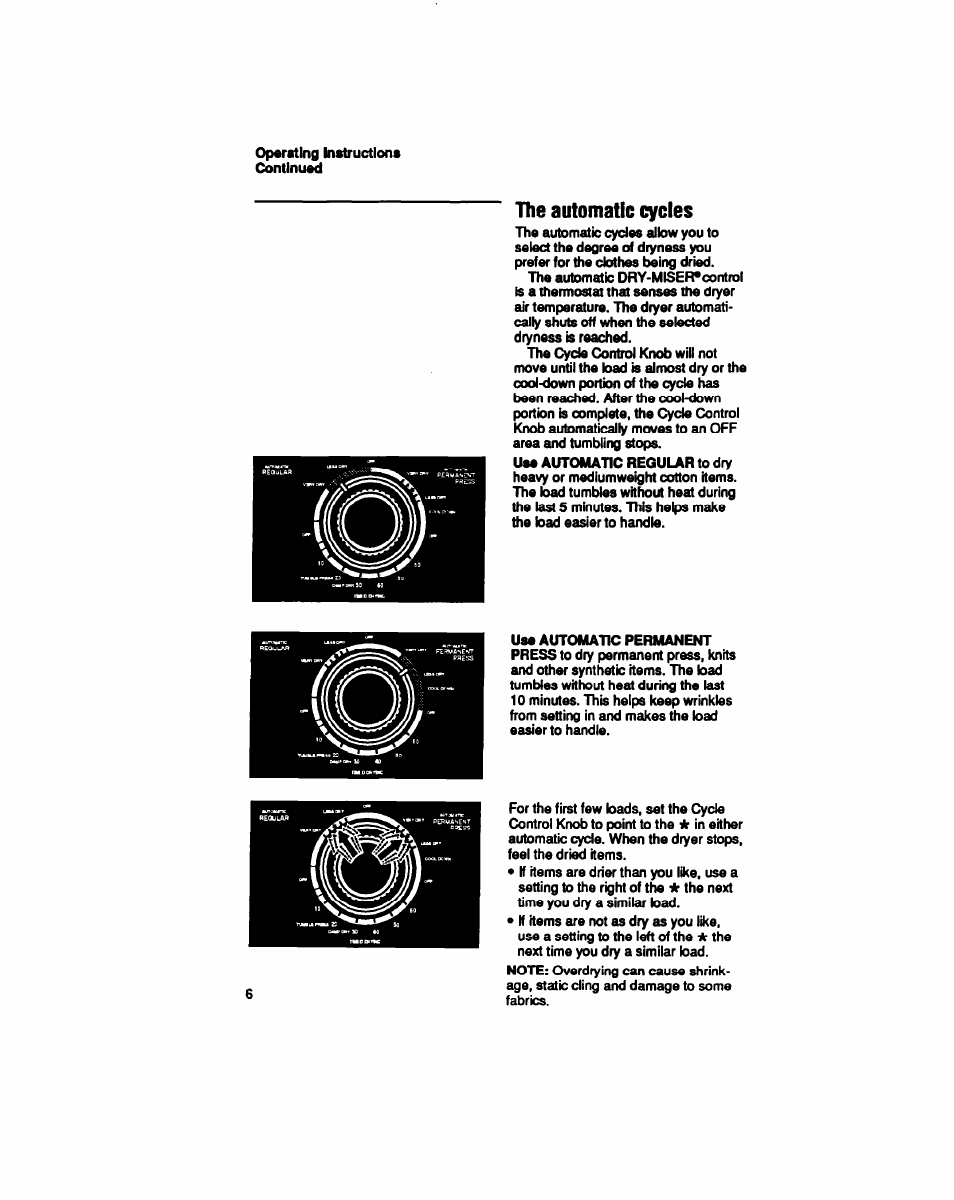 The automatic cycles | Whirlpool LE5200XT User Manual | Page 6 / 16