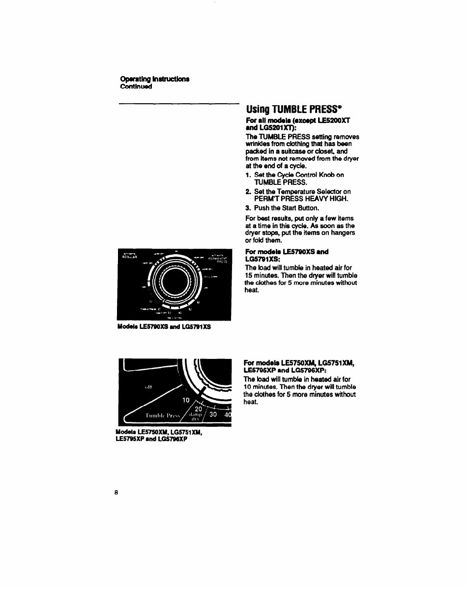Using tumble press | Whirlpool LE5200XT User Manual | Page 8 / 16
