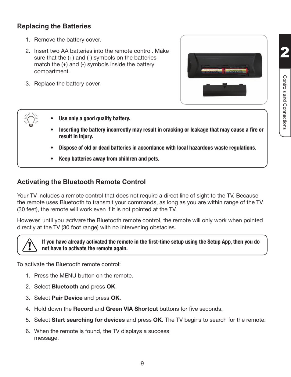 Replacing the batteries, Activating the bluetooth remote control | Whirlpool XVT3D424SV User Manual | Page 21 / 74