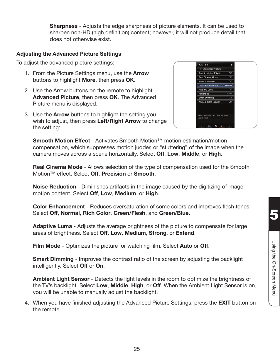 Adjusting the advanced picture settings | Whirlpool XVT3D424SV User Manual | Page 37 / 74
