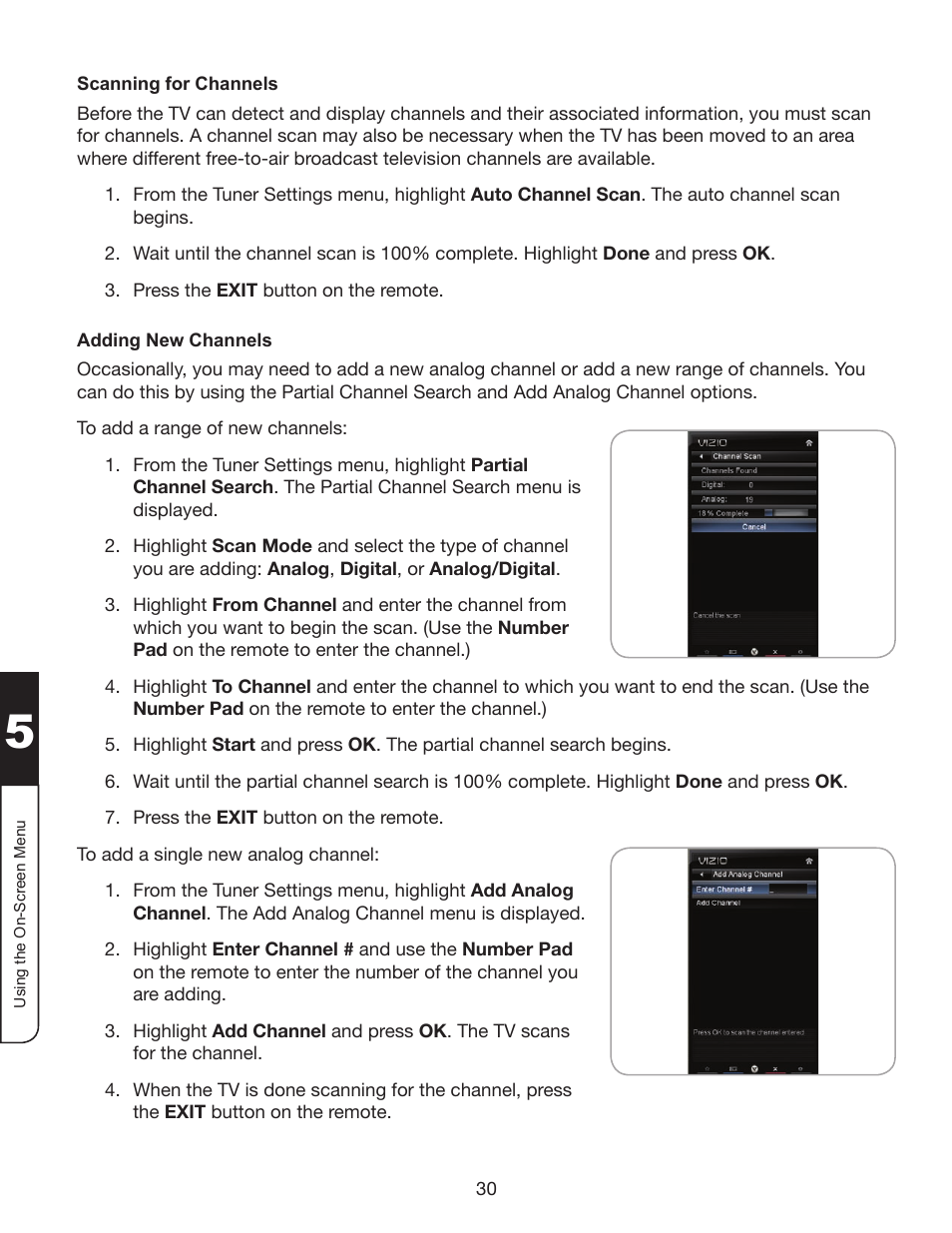 Scanning for channels, Adding new channels, Scanning for channels adding new channels | Whirlpool XVT3D424SV User Manual | Page 42 / 74