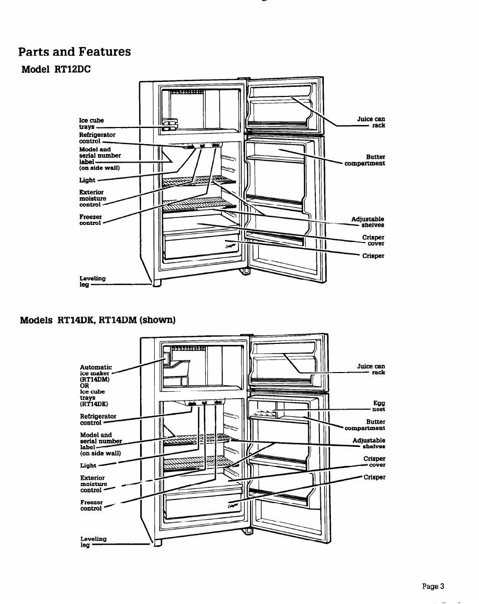 Parts and features | Whirlpool RT12DC User Manual | Page 3 / 12