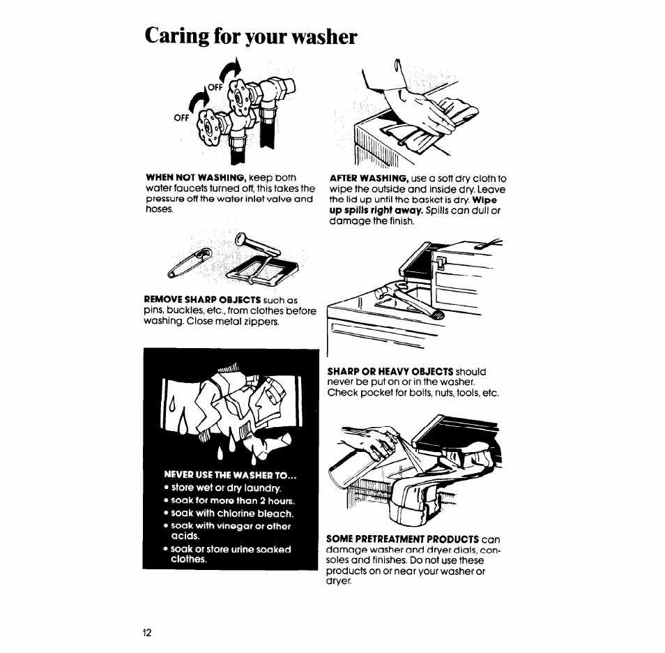 Caring for your washer | Whirlpool LA638OXS User Manual | Page 12 / 16