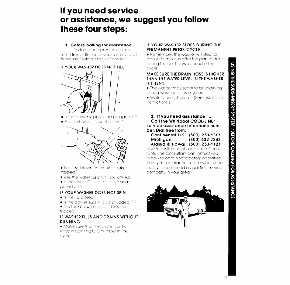 If you need service, Or assistance, we suggest you follow, These four steps | Whirlpool LA5530XK User Manual | Page 11 / 12
