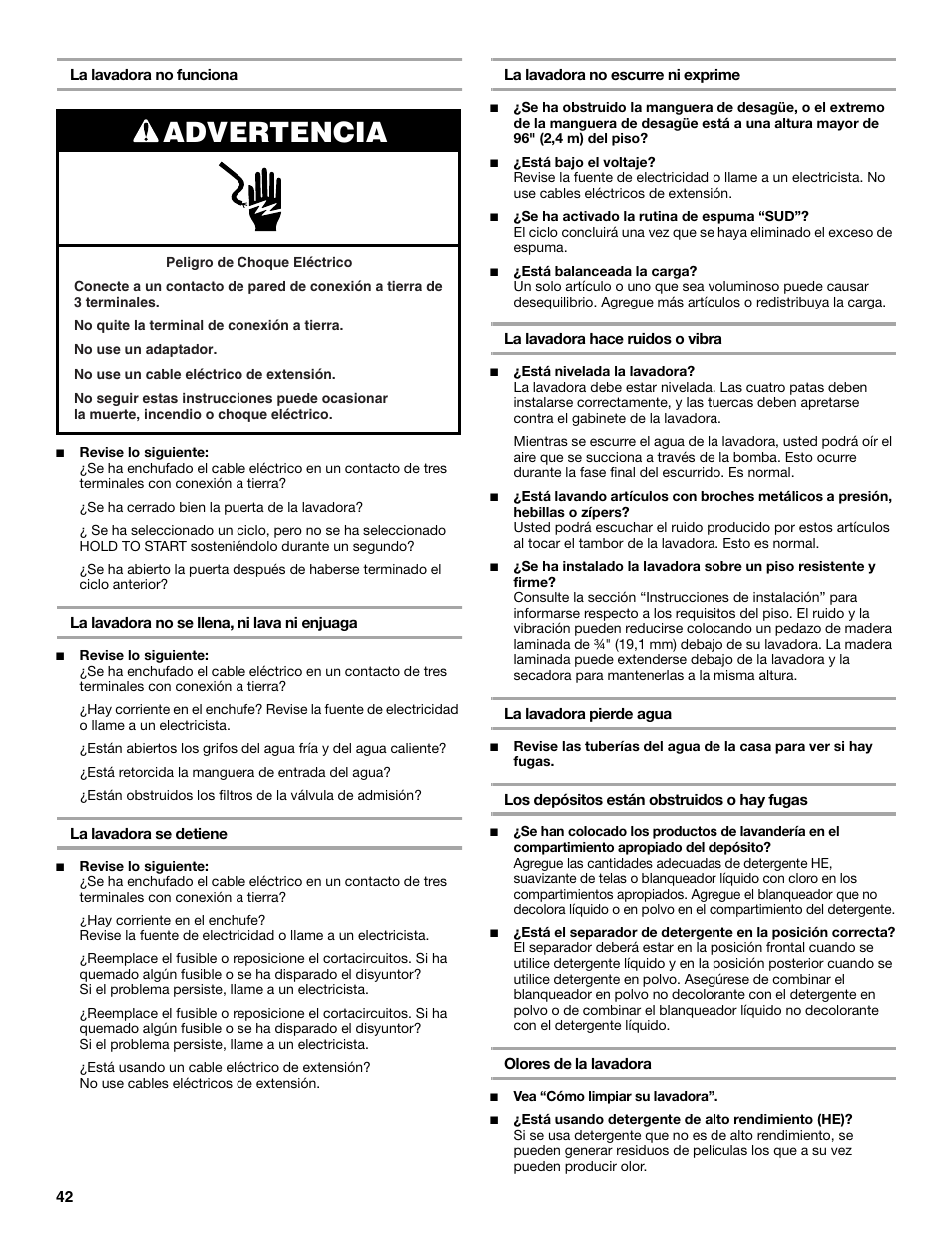 Advertencia | Whirlpool 8182674 User Manual | Page 42 / 68