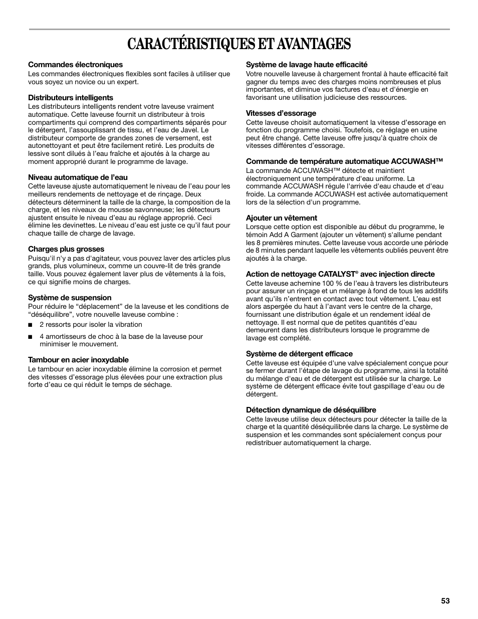 Caractéristiques et avantages | Whirlpool 8182674 User Manual | Page 53 / 68