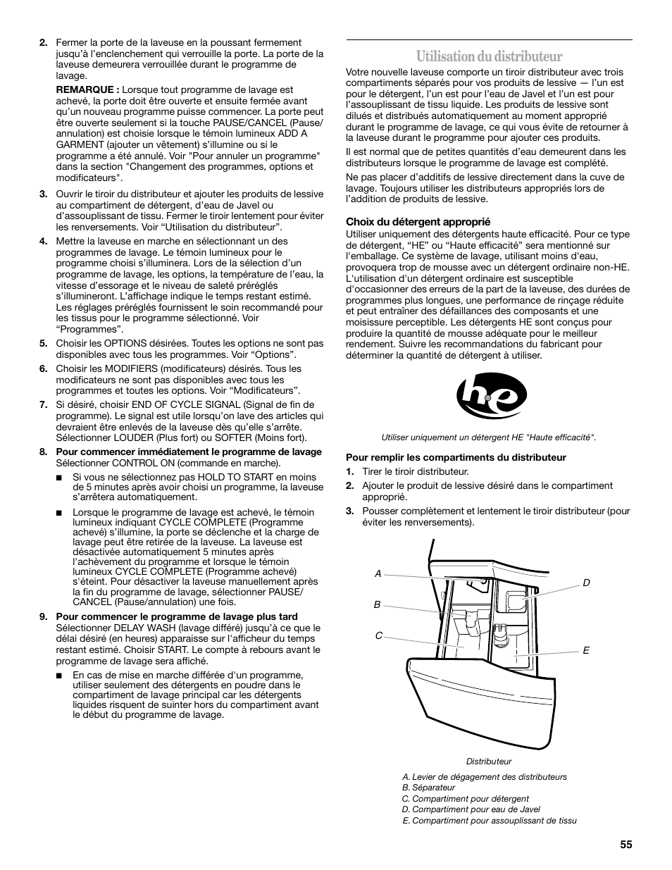 Utilisation du distributeur | Whirlpool 8182674 User Manual | Page 55 / 68