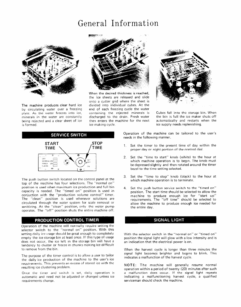 Service switch, Production control timer, General information | Signal light | Whirlpool CHS-12RC User Manual | Page 2 / 6