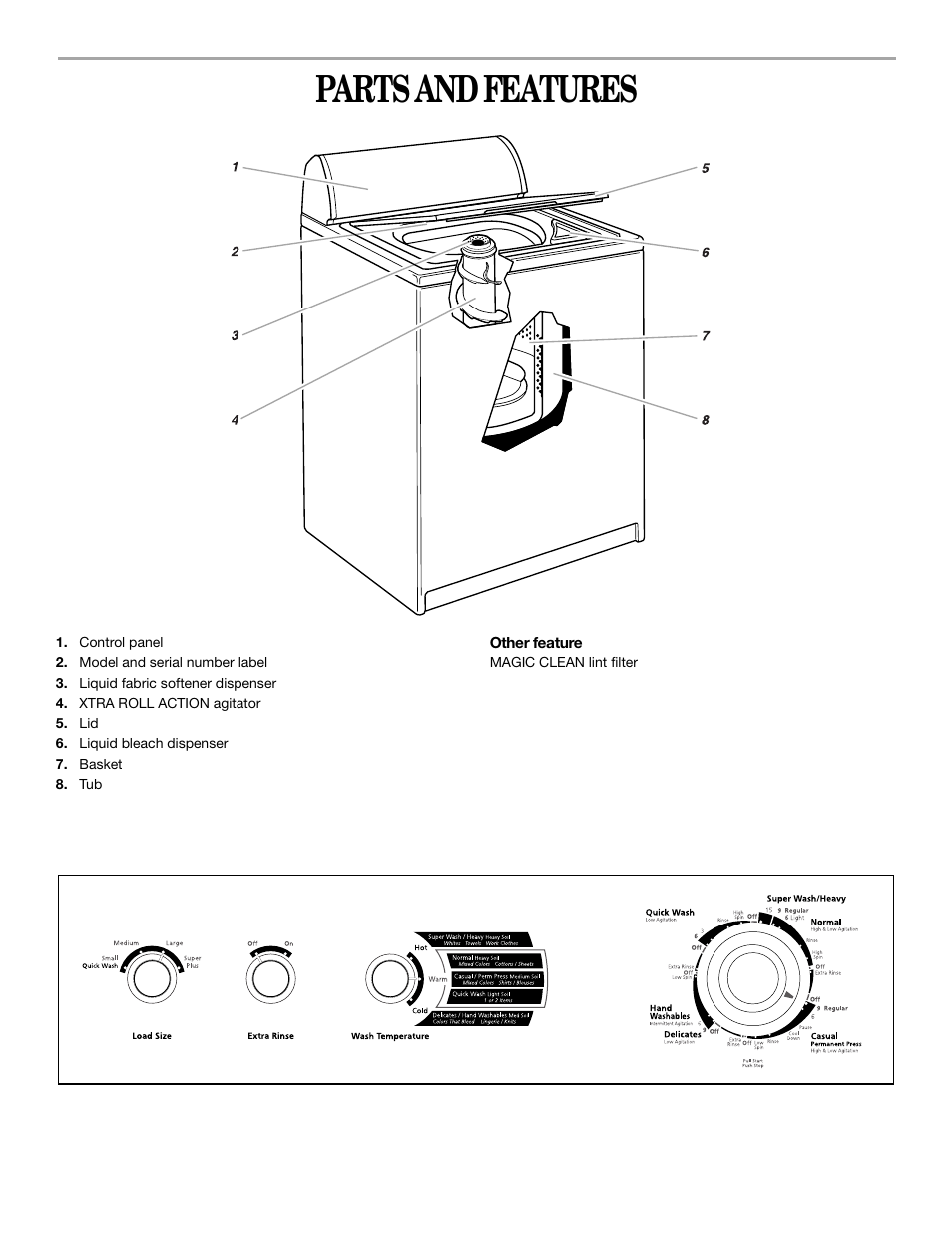 Parts and features | Whirlpool 2DLSQ8000JQ0 User Manual | Page 4 / 20