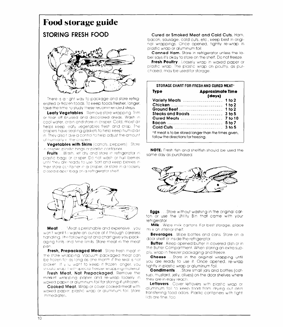 Food storage guide, Storing fresh food | Whirlpool EB19MK User Manual | Page 10 / 16