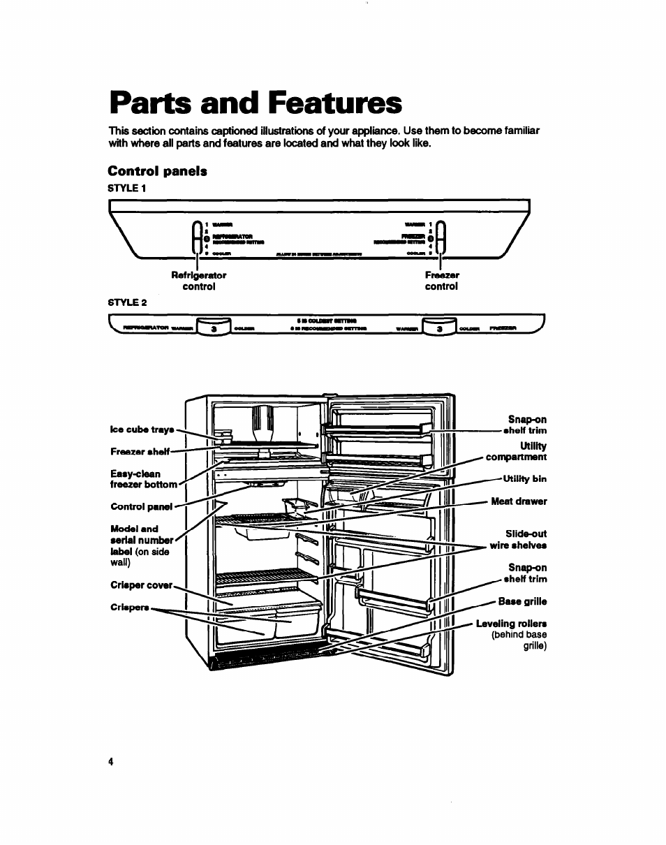 Parts and features, Control panels | Whirlpool 3ET16NKXDG00 User Manual | Page 5 / 29
