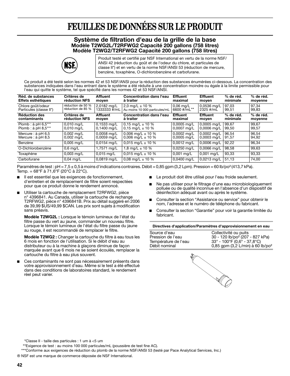 Feuilles de données sur le produit | Whirlpool 2315209 User Manual | Page 42 / 44