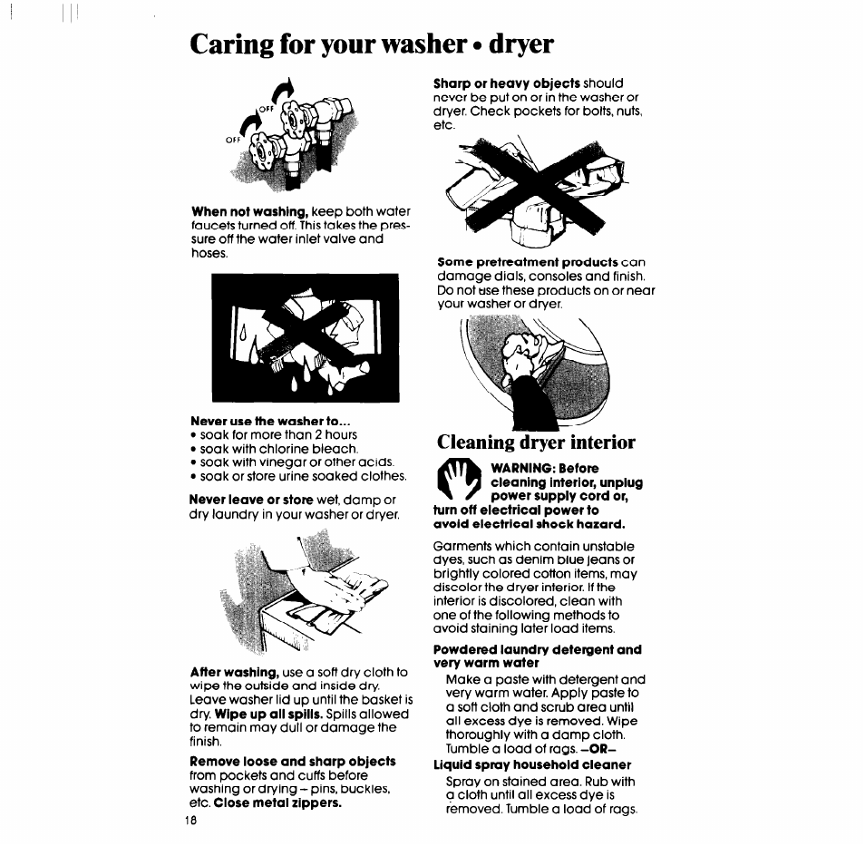 Caring for your washer • dryer, Cleaning dryer interior | Whirlpool LT4900XS User Manual | Page 18 / 24