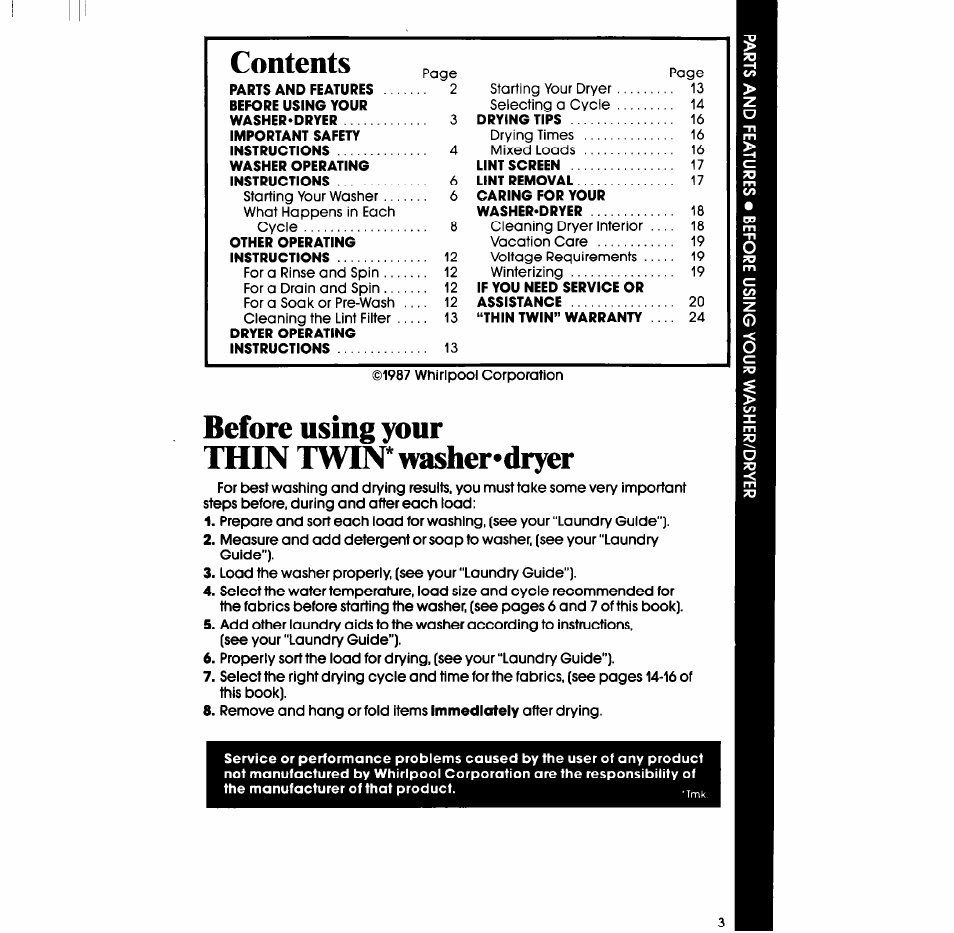 Before using your thin twin*washer*dryer | Whirlpool LT4900XS User Manual | Page 3 / 24