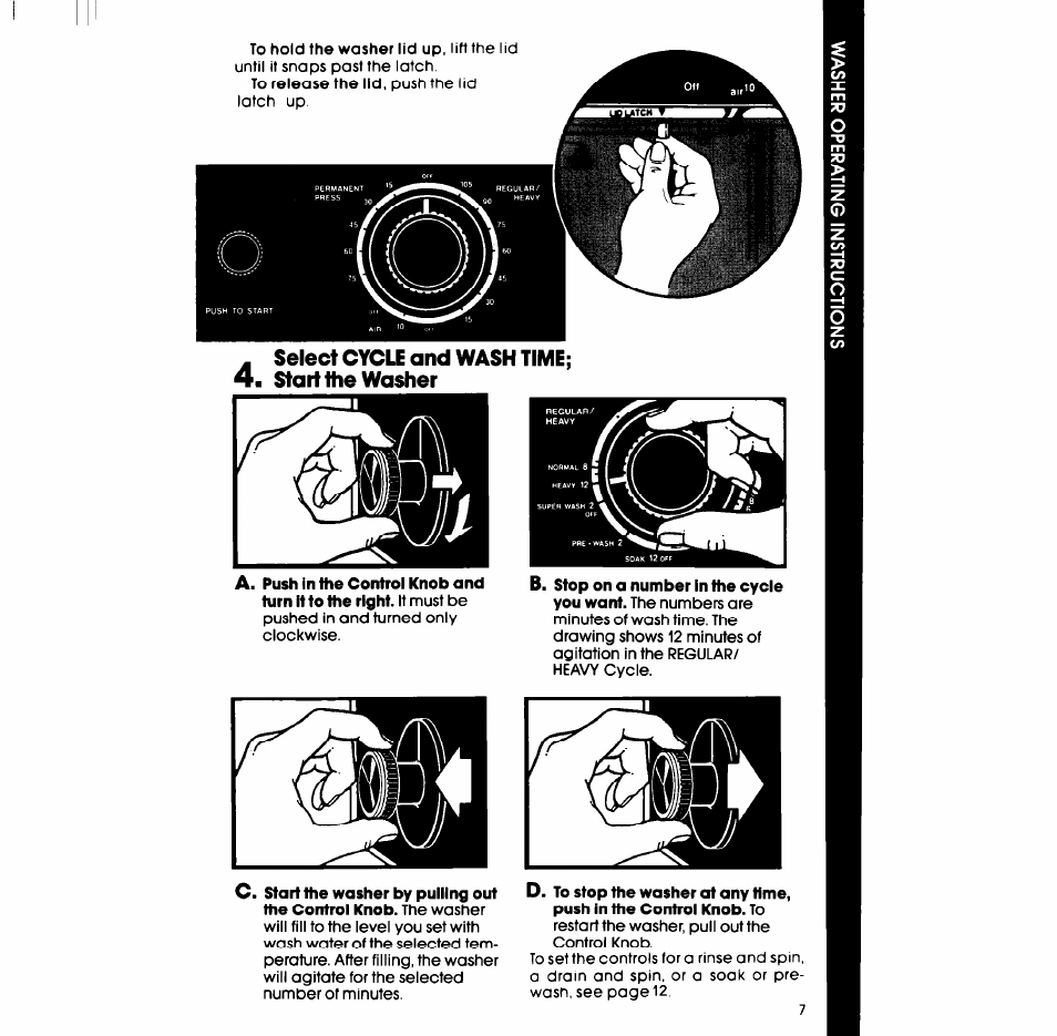Select cycle and wash time; 4. start the washer, Start | Whirlpool LT4900XS User Manual | Page 7 / 24