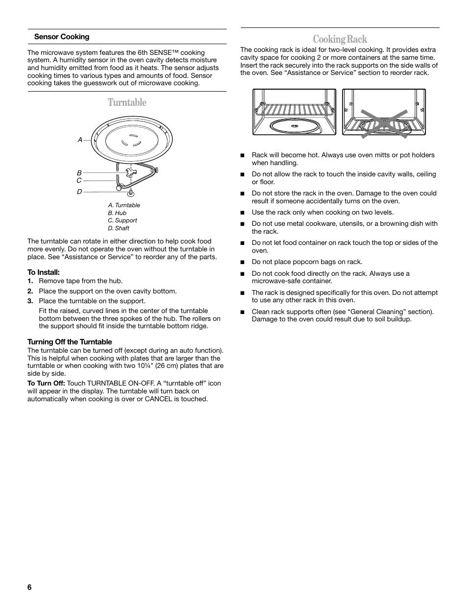 Turntable, Cooking rack | Whirlpool GH5184XP User Manual | Page 6 / 20
