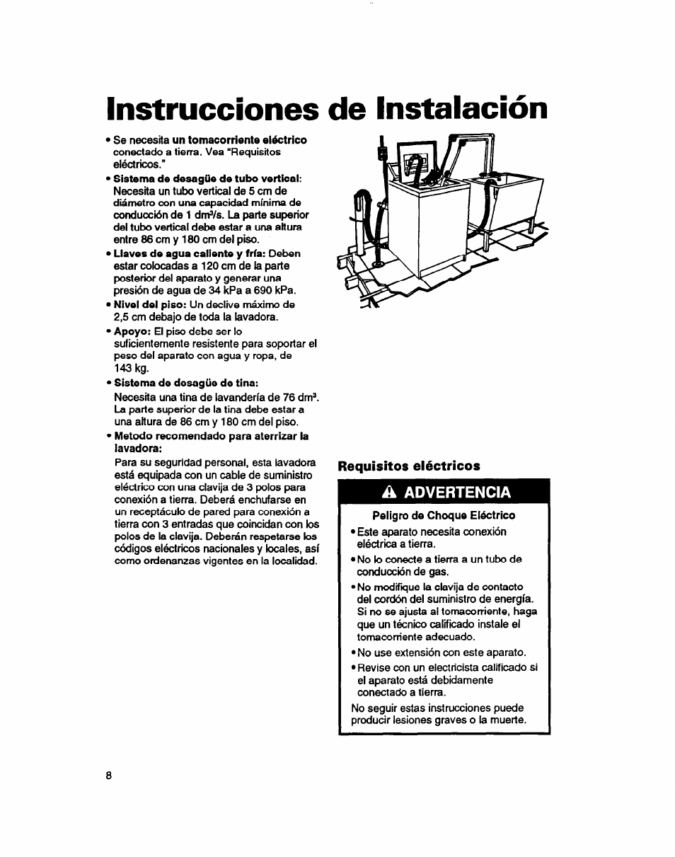 Instrucciones de instalación, Requisitos eléctricos | Whirlpool 7LSC9245BN0R User Manual | Page 33 / 61