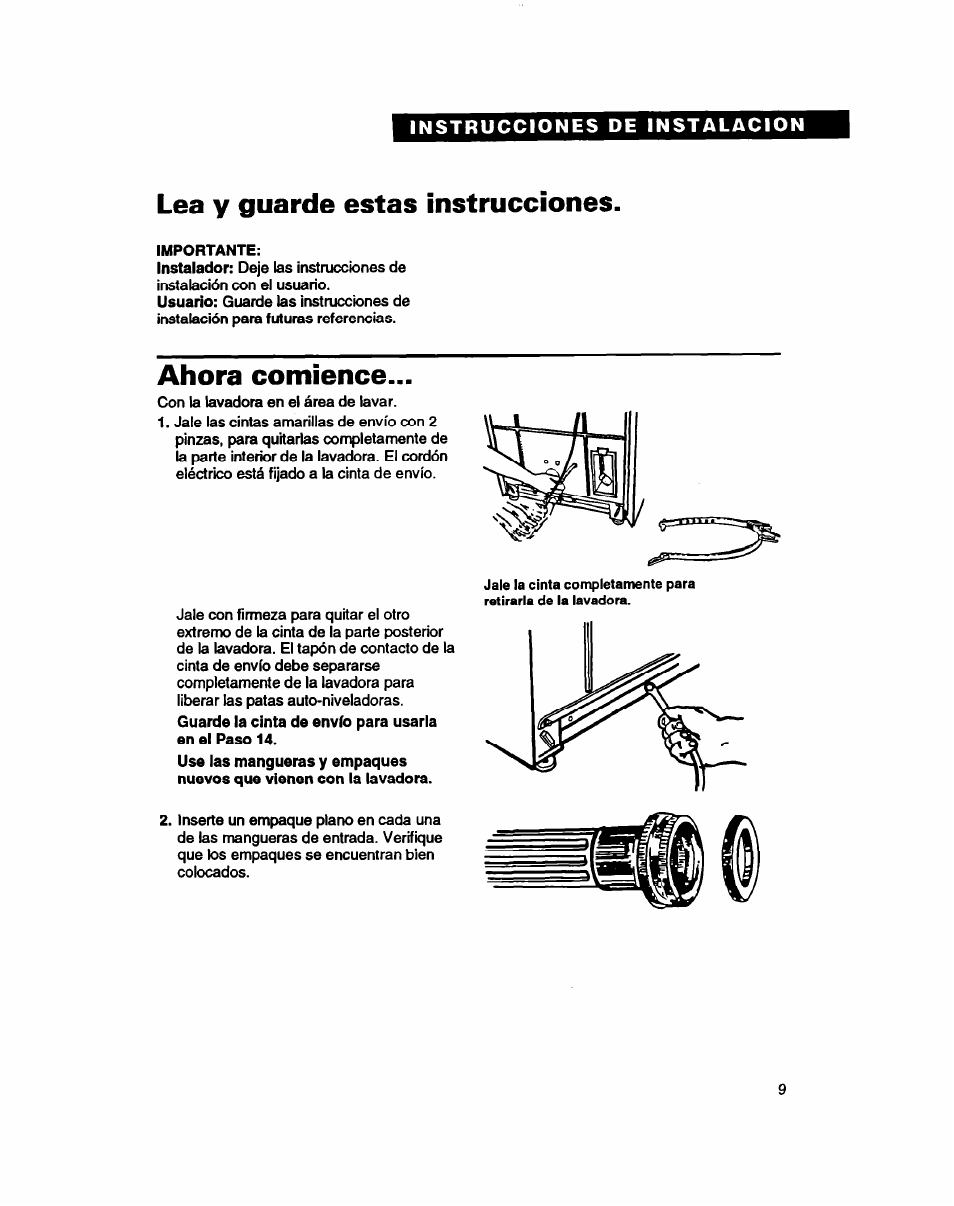 Lea y guarde estas instrucciones, Ahora comience | Whirlpool 7LSC9245BN0R User Manual | Page 34 / 61