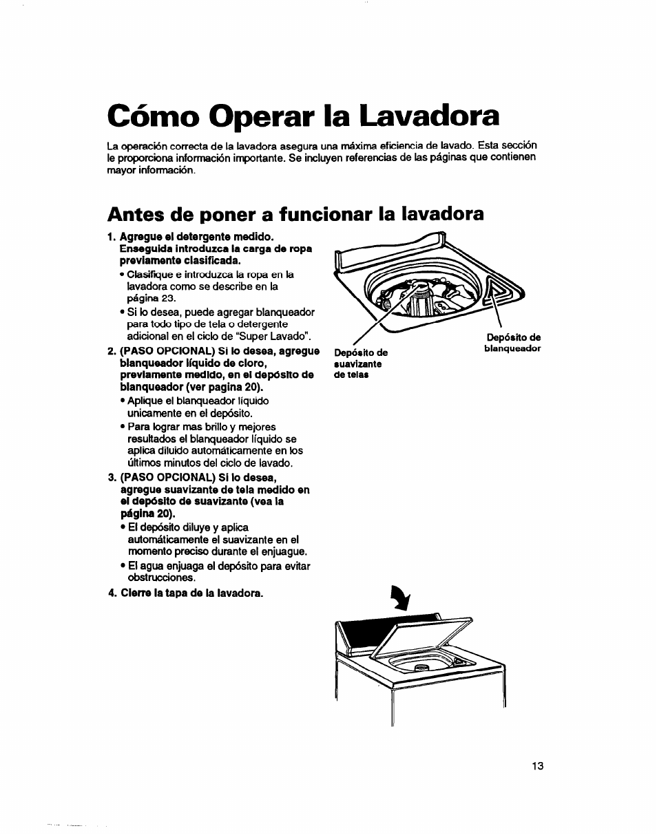 Cómo operar la lavadora, Antes de poner a funcionar la lavadora | Whirlpool 7LSC9245BN0R User Manual | Page 38 / 61