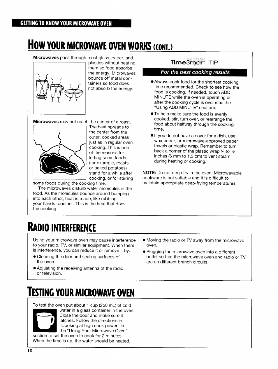 How your microwave oven works, Radio interferenq, Tesung your microwave oven | Adio, Interferenq, Cont.) | Whirlpool GH7145XF User Manual | Page 10 / 47