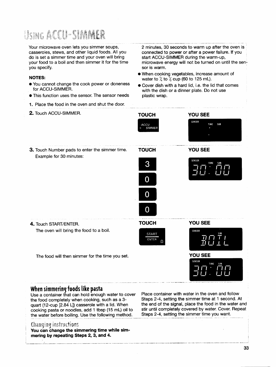 Notes, J u ■ u u, When simmering foods like pasta | Claiif ilf înstpjctïiiis | Whirlpool GH7145XF User Manual | Page 33 / 47