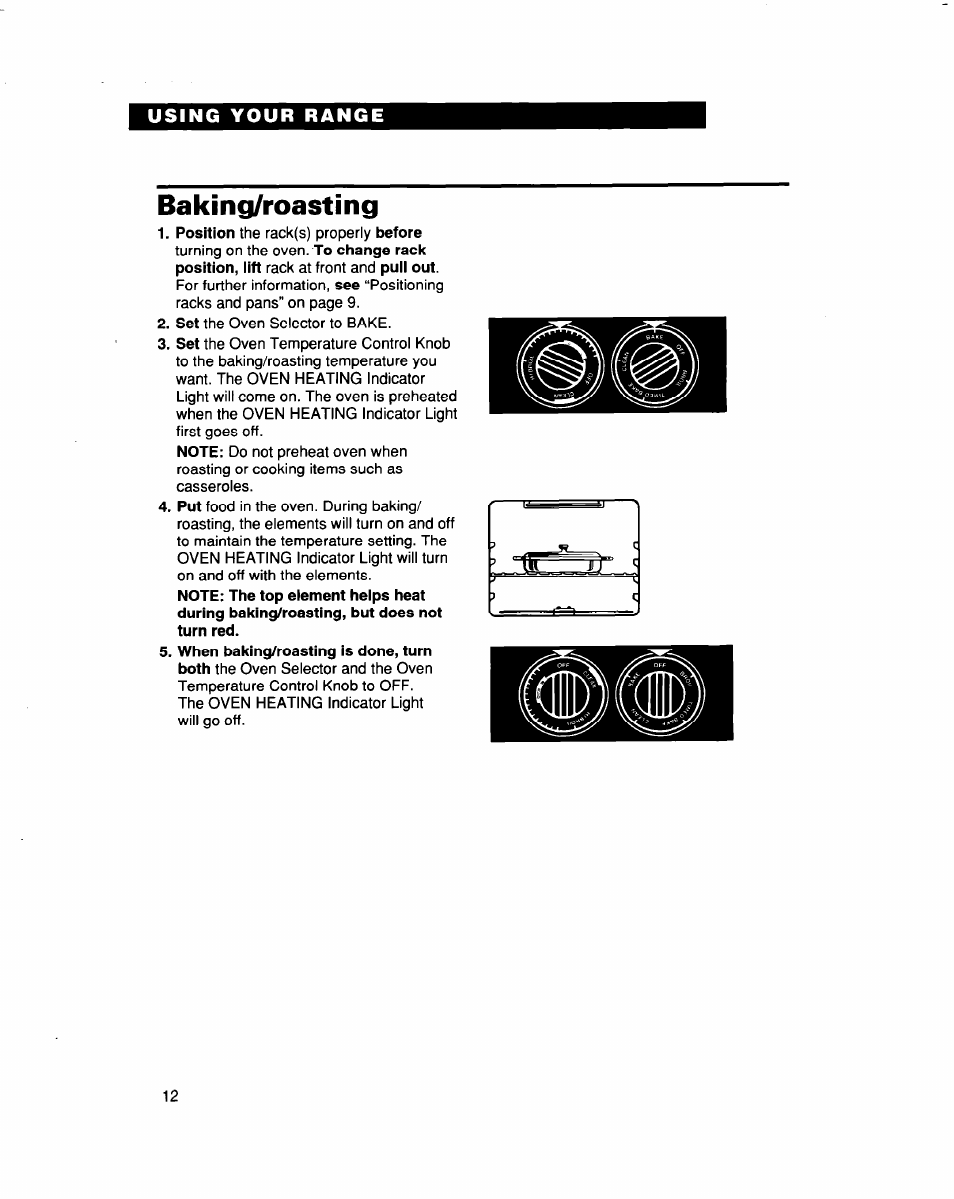 Baking/roasting | Whirlpool FES364B User Manual | Page 12 / 32