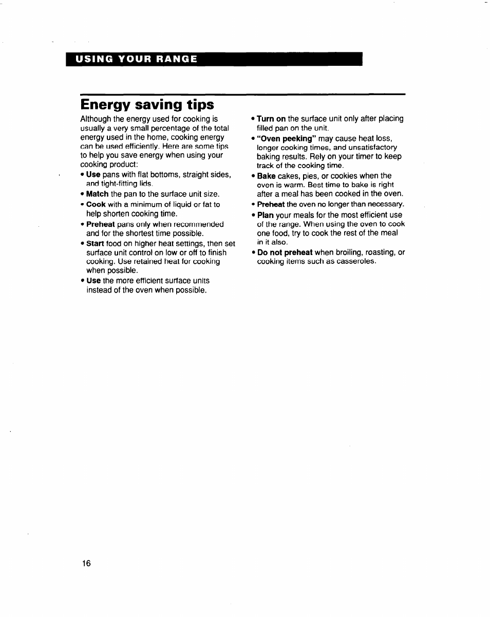 Energy saving tips | Whirlpool FES364B User Manual | Page 16 / 32