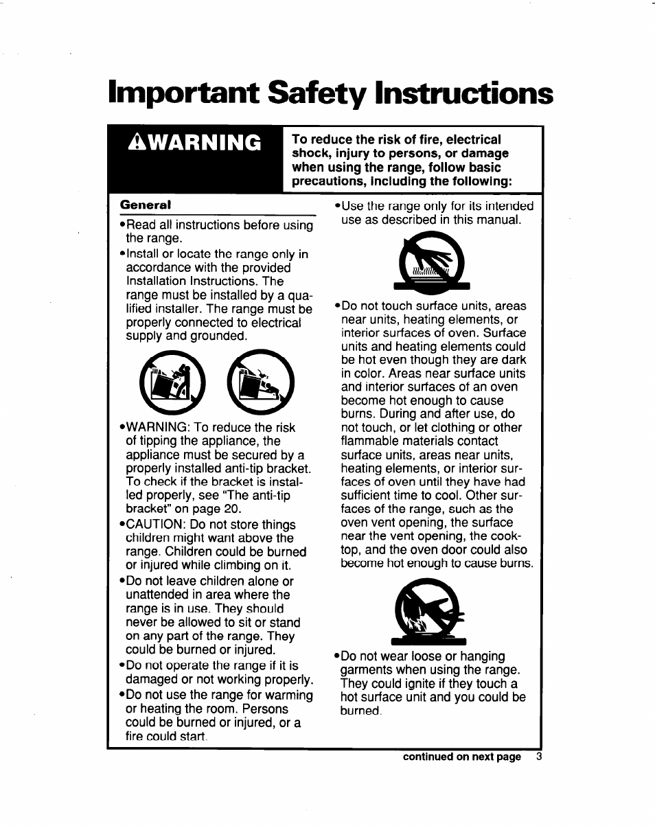 General, Important safety instructions, Âwarning | Whirlpool FES364B User Manual | Page 3 / 32