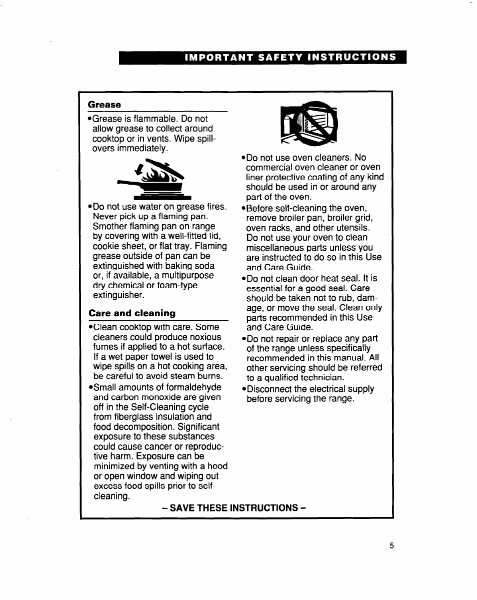 Grease, Care and cleaning | Whirlpool FES364B User Manual | Page 5 / 32