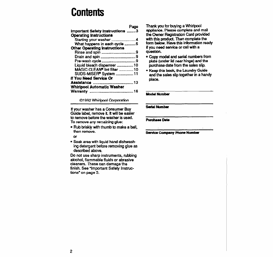 Whirlpool LA5588XY User Manual | Page 2 / 16