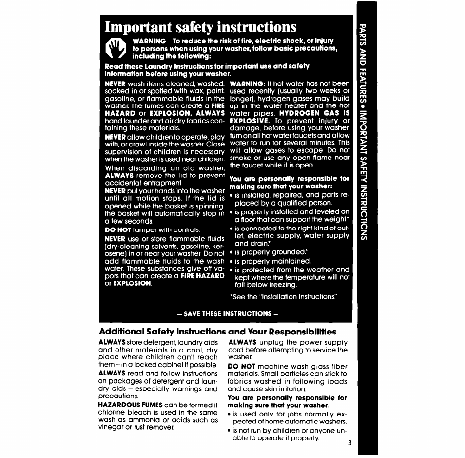 Important safety instructions | Whirlpool LA5330XS User Manual | Page 3 / 16