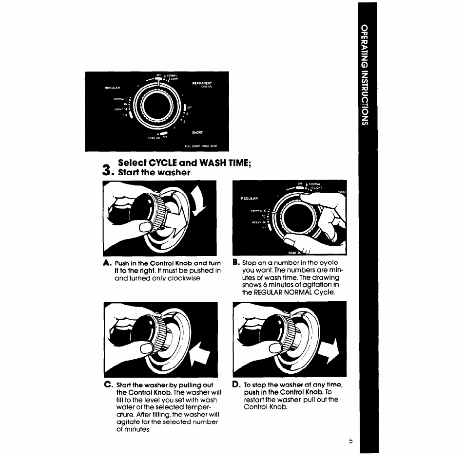 Select cycle and wash time; om start the washer | Whirlpool LA5330XS User Manual | Page 5 / 16