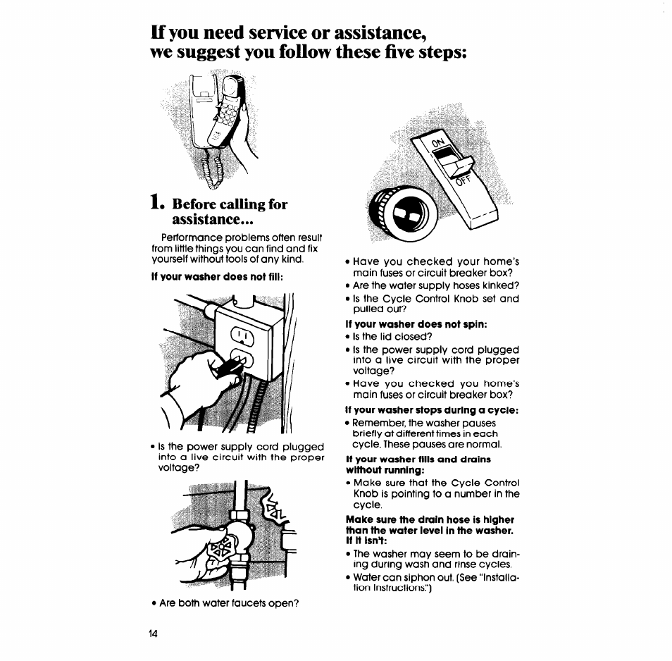 Before calling for assistance | Whirlpool LA5300XS User Manual | Page 14 / 16