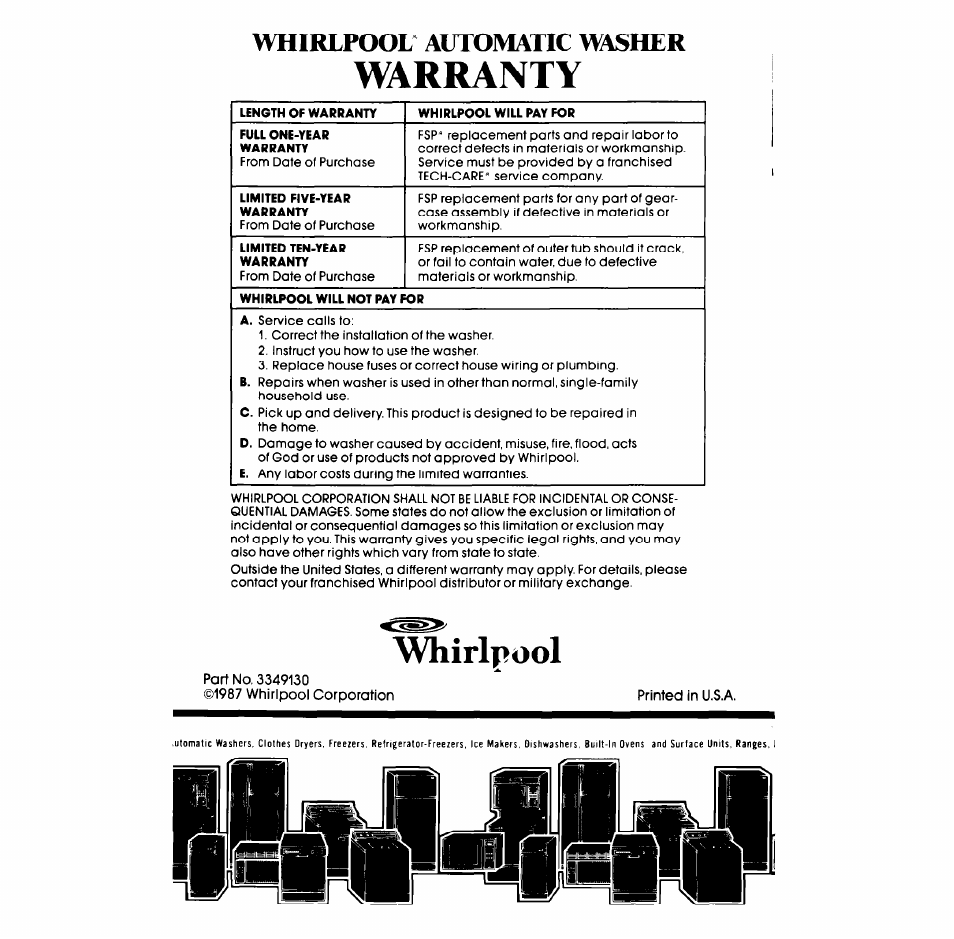 Warranty, Whirlpool, Whirlpool" automatic washer | Whirlpool LA6053XS User Manual | Page 16 / 16