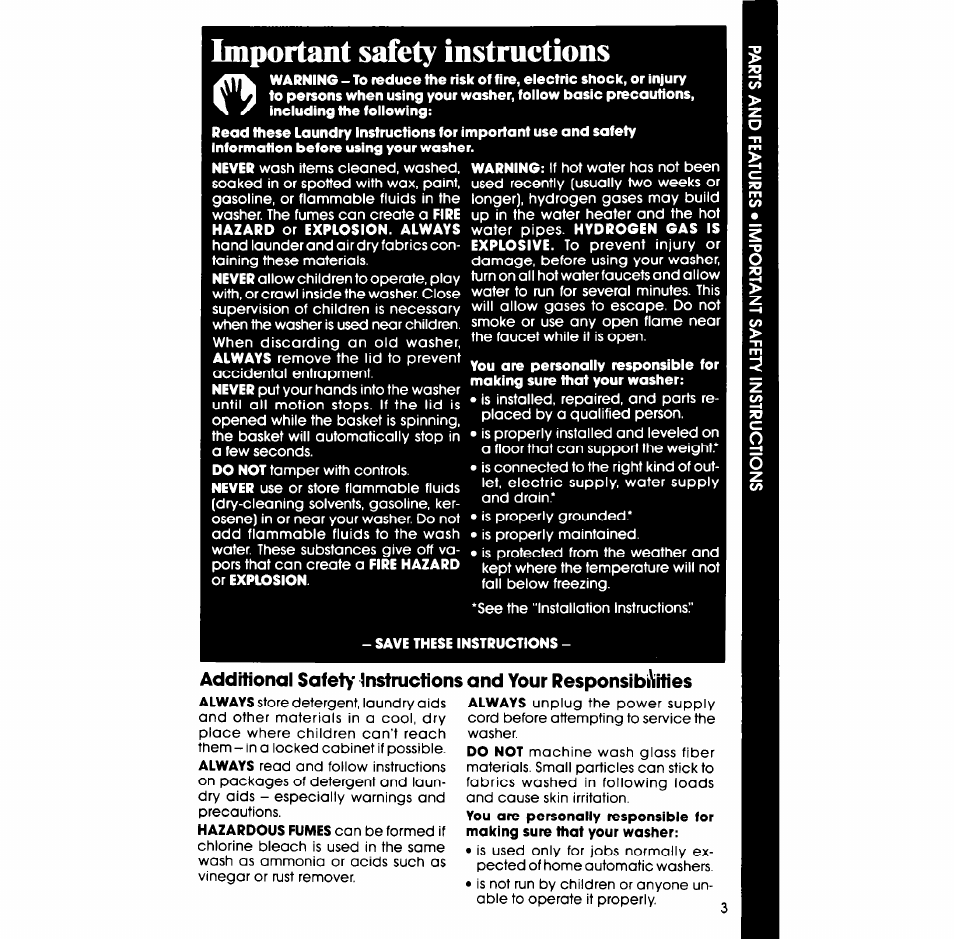Important safety instructions | Whirlpool LA6053XS User Manual | Page 3 / 16
