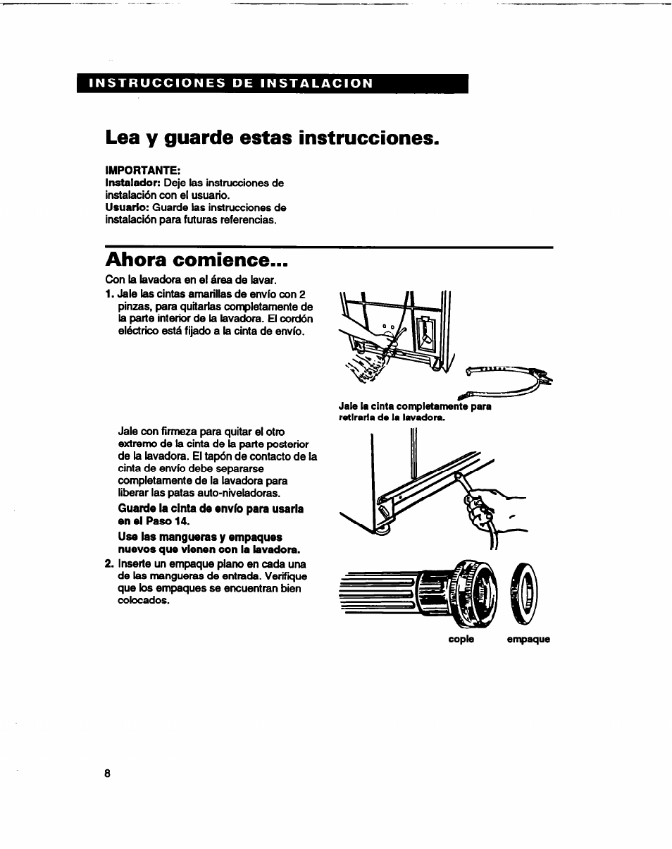 Lea y guarde estas instrucciones, Ahora comience | Whirlpool 3366860 User Manual | Page 29 / 53