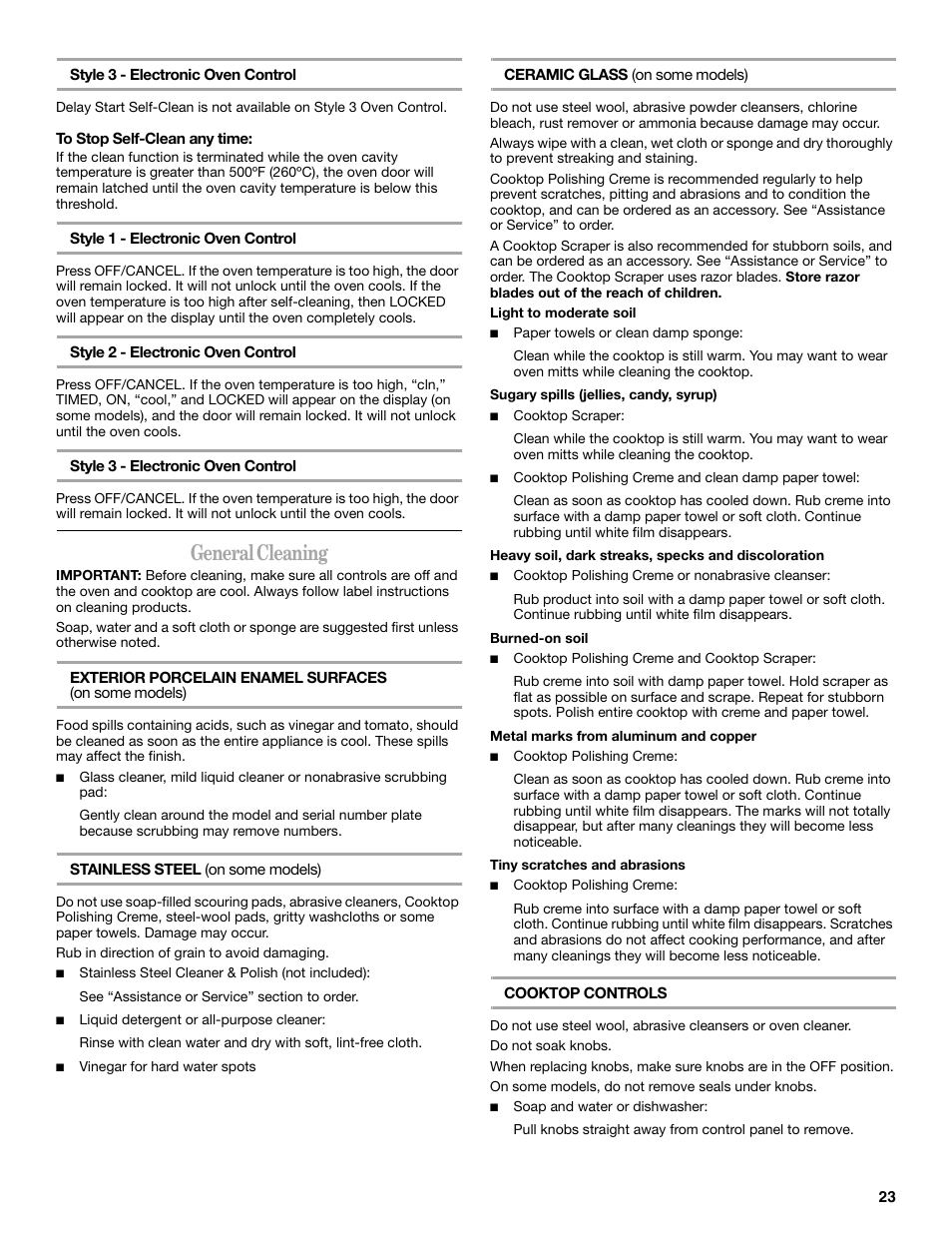 General cleaning | Whirlpool 9761862 User Manual | Page 23 / 28